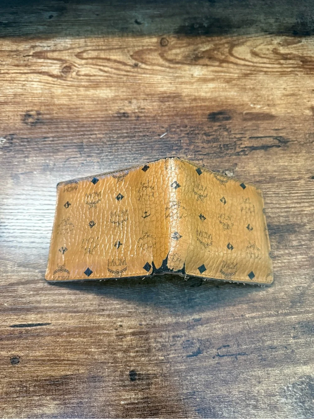 MCM Tan Logo-Stamped Leather Bi-Fold Wallet